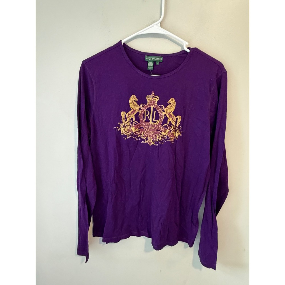 Lauren Jeans Co Ralph Lauren Purple Crest Graphic Long Sleeve Tee L 2090874866DJ